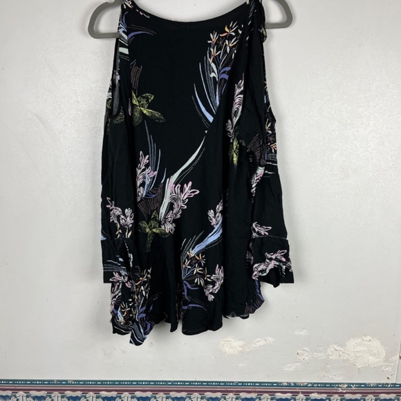 Free People Clear Skies Tunic Top Mini Dress Cold Shoulder Floral Small Black - Picture 7 of 12